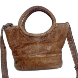 R.P.S. Rock Paper Scissors Brown Leather Distressed Mini Bag Crossbody Purse